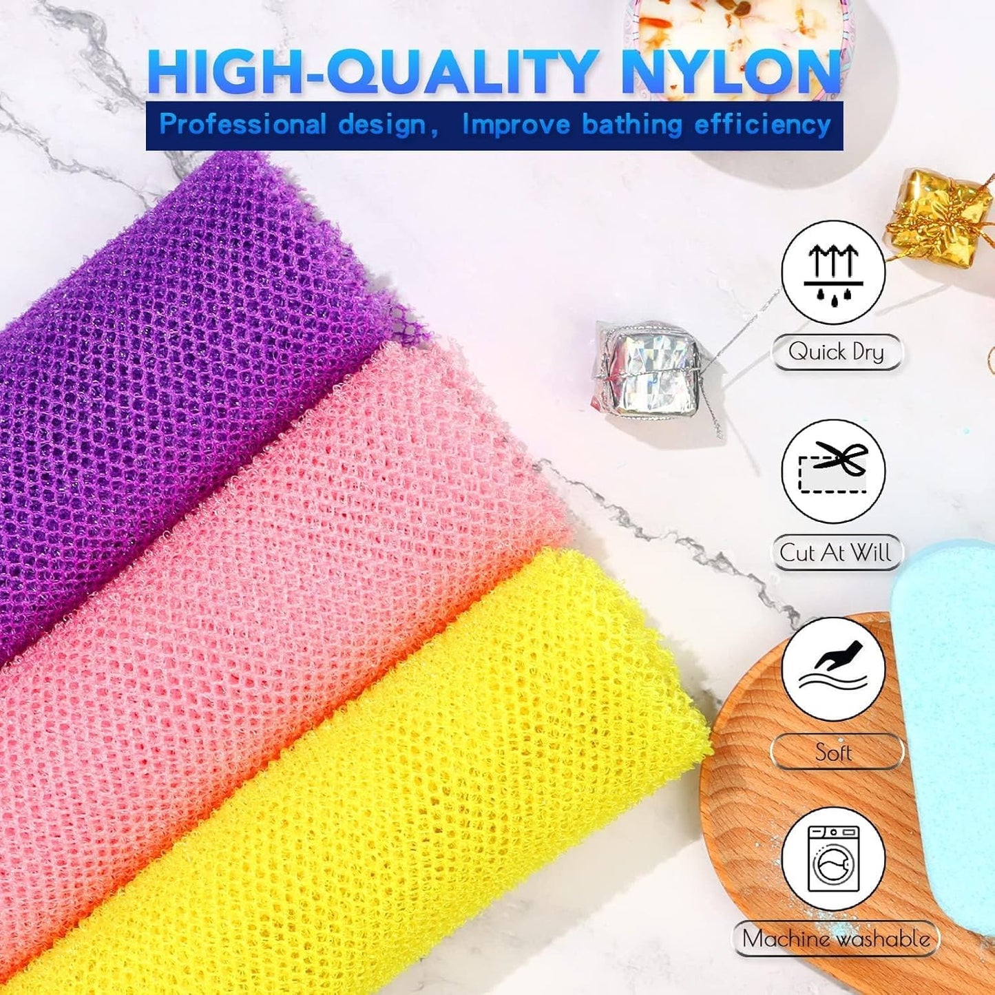 UJFQBH 3 Pieces African Bath Sponge African Net Long Net Bath Sponge Exfoliating Shower Body Scrubber Back Scrubber Skin