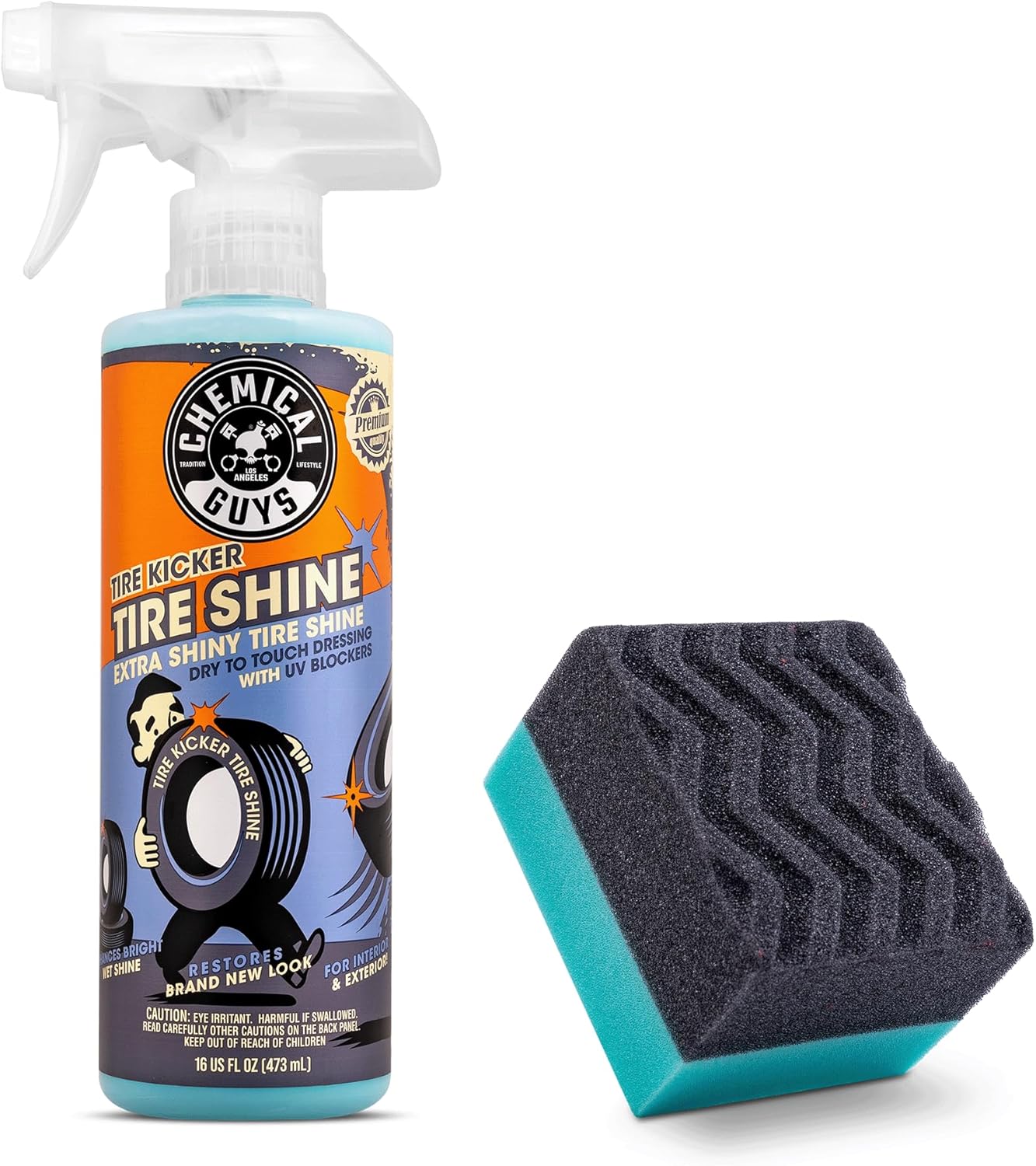 Chemical Guys Tire Kicker Sprayable Extra Glossy Tire Shine With Applicator (Works on Rubber, Vinyl & Plastic) Safe for Cars, Trucks