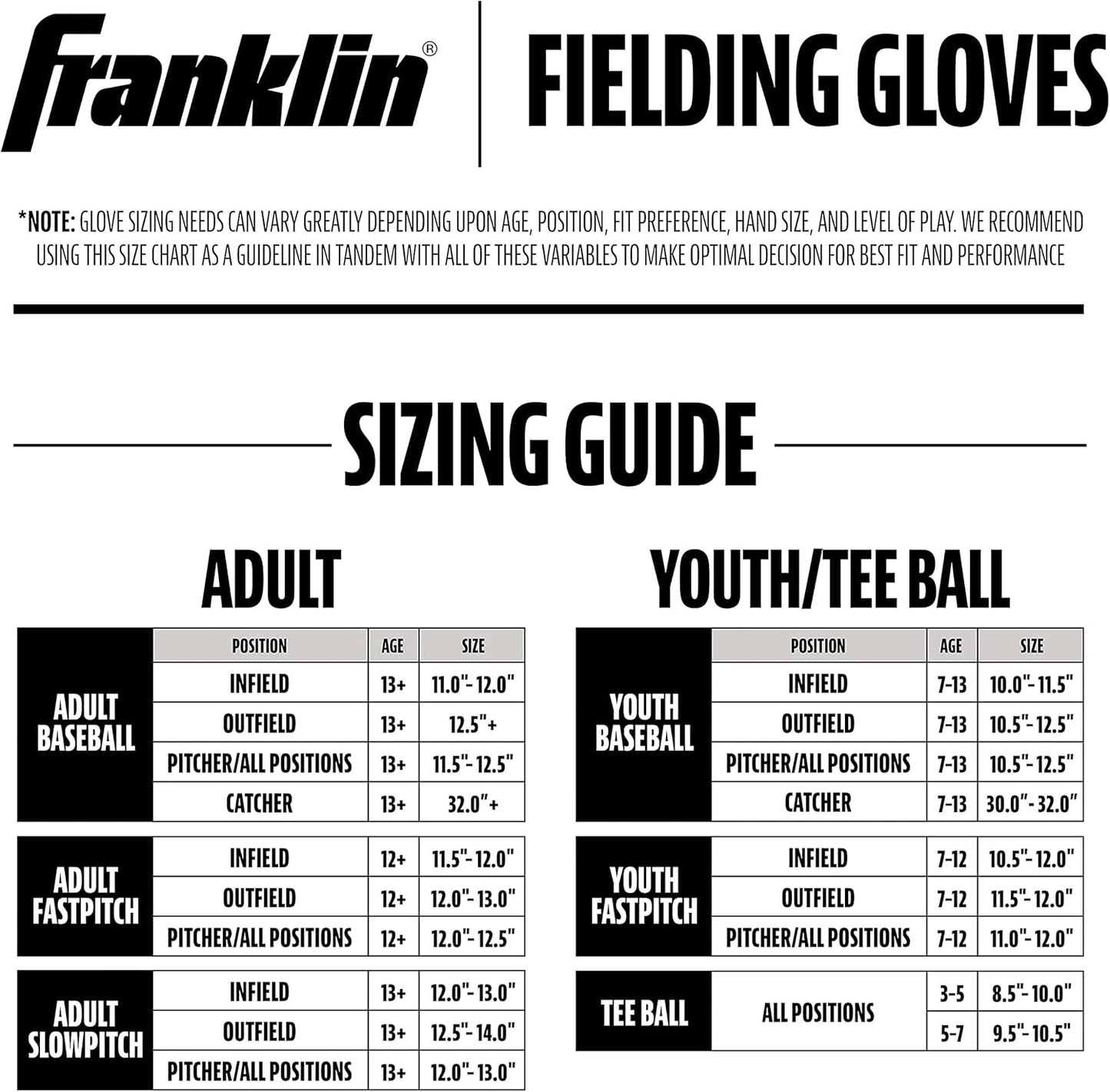 Franklin Sports Field Master Baseball + Softball Glove - Field Master Adult + Youth Baseball + Softball Mitt - Men's + Women's Gloves - Right Hand