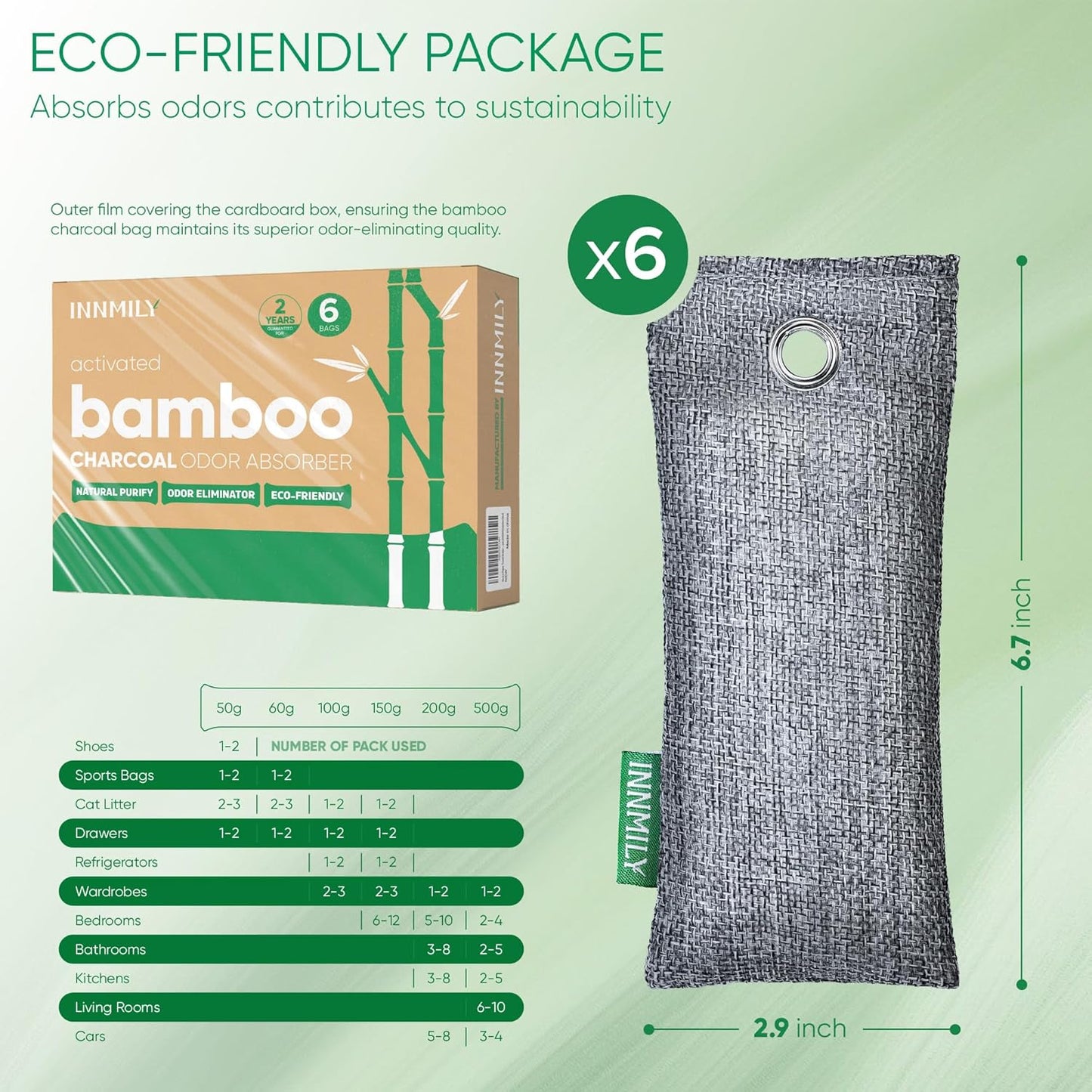 Activated Charcoal Odor Absorber, 6 Pack Natural Shoe Odor Eliminator, Bamboo Charcoal Air Purifying