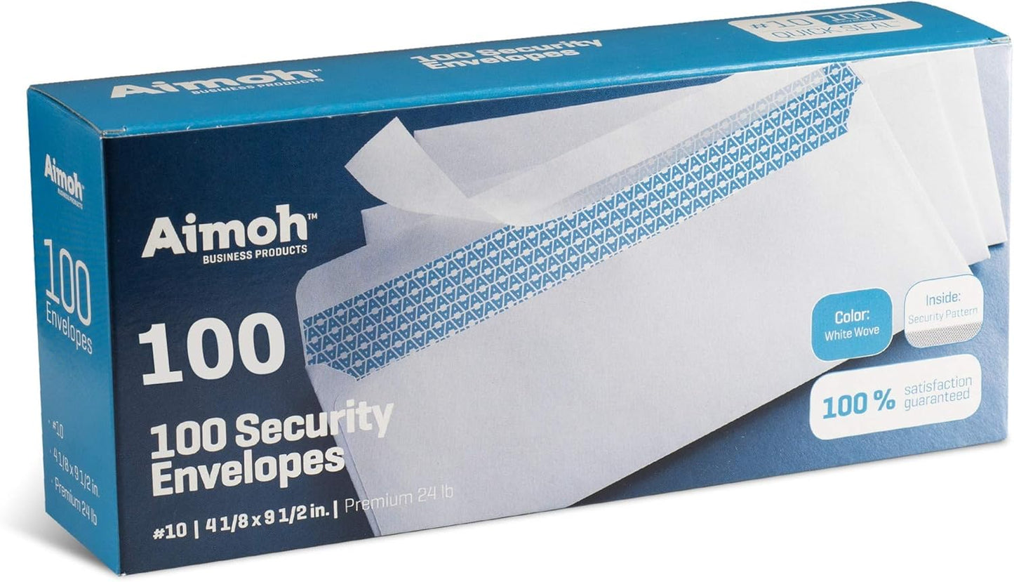 Aimoh Security Self Seal Envelopes 100 Qty |No Window, EnveGuard, 4 x 9", White, 24 LB, 100 Count