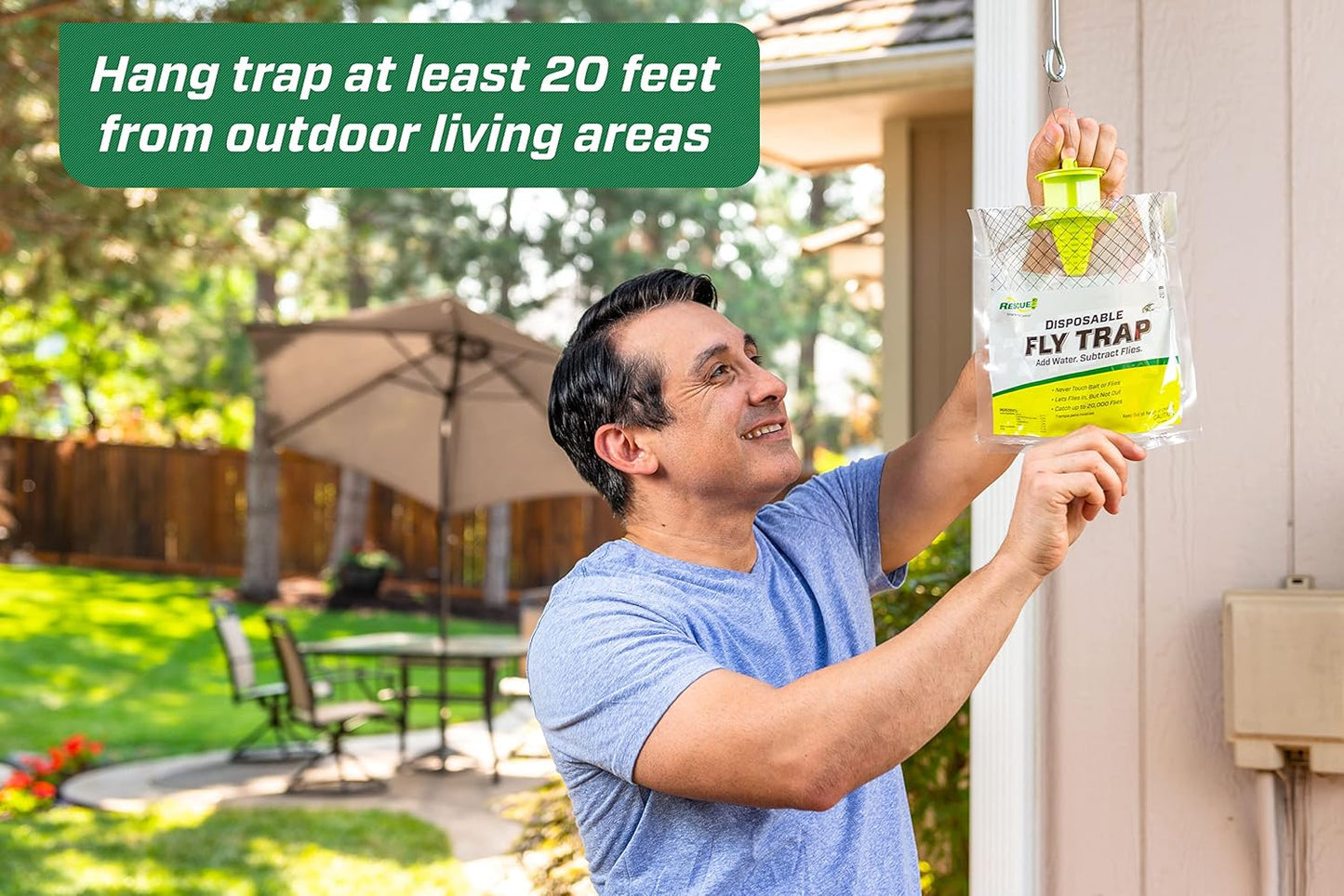 RESCUE! Outdoor Disposable Fly Trap Hanging Fly Catcher with Attractant Bait, Fly Bag for Patio