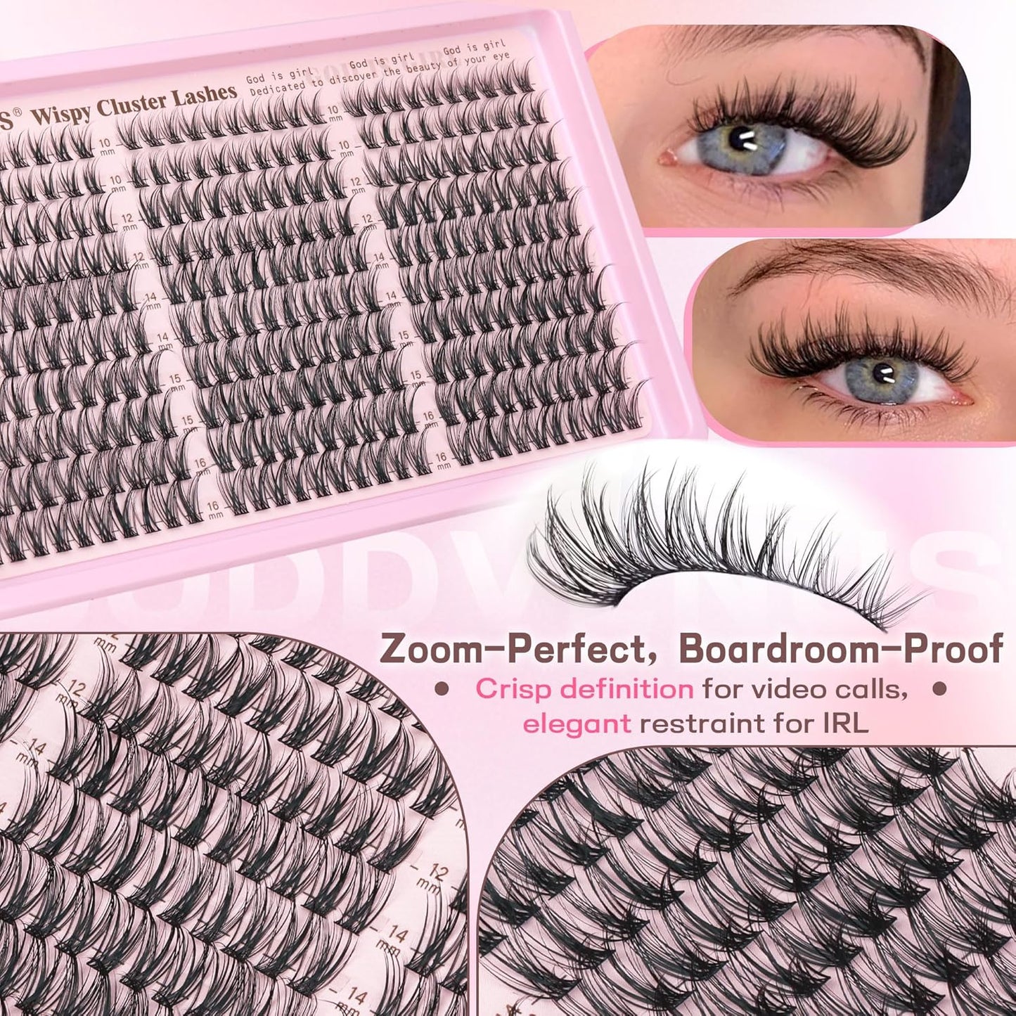 Goddvenus Lash Clusters Kit Wispy Eyelash Clusters Lashes Natural DIY Lash Extension Kit 10-16mm Cluster Eyelash Extensions Kit 300pcs C Curl