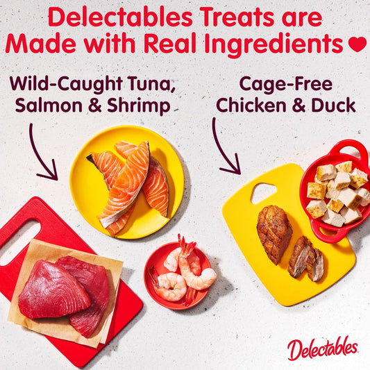 Delectables Squeeze Up Variety Pack, Creamy Squeezable Puree, Lickable Wet Cat Treats, Grain Free, No Added Fillers, No