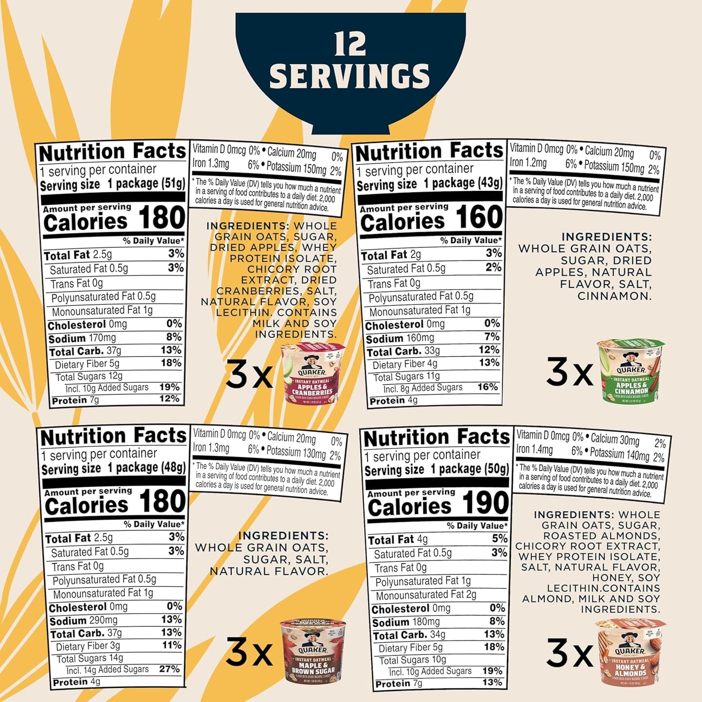 Quaker Instant Oatmeal Express Cups, 4 Flavor Variety Pack, 1.76 Ounce (2)