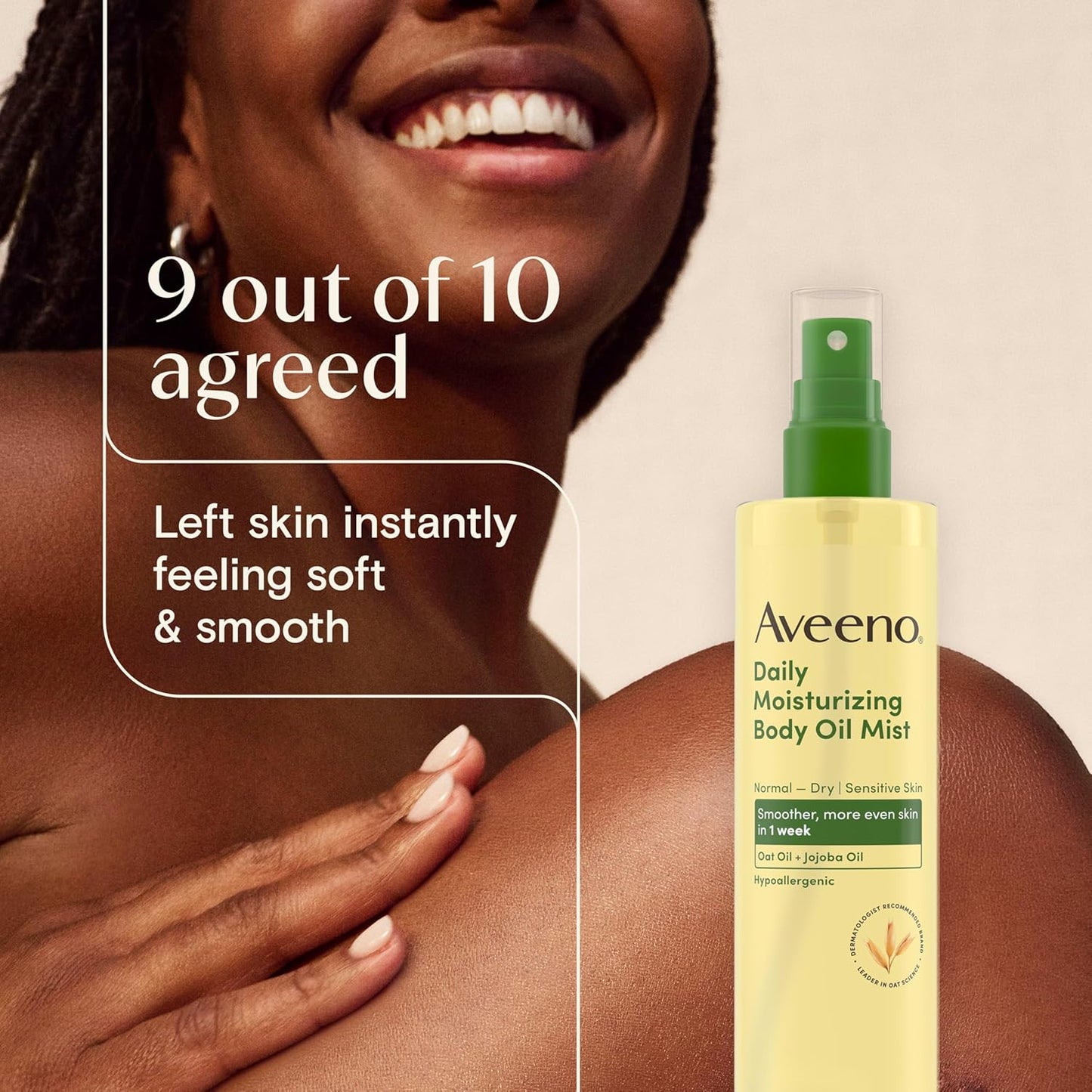 Aveeno Daily Moisturizing Dry Body Oil Mist with Oat & Jojoba Oil for Dry, Rough, Sensitive Skin, Lightweight, Non-Greasy, Body Spray