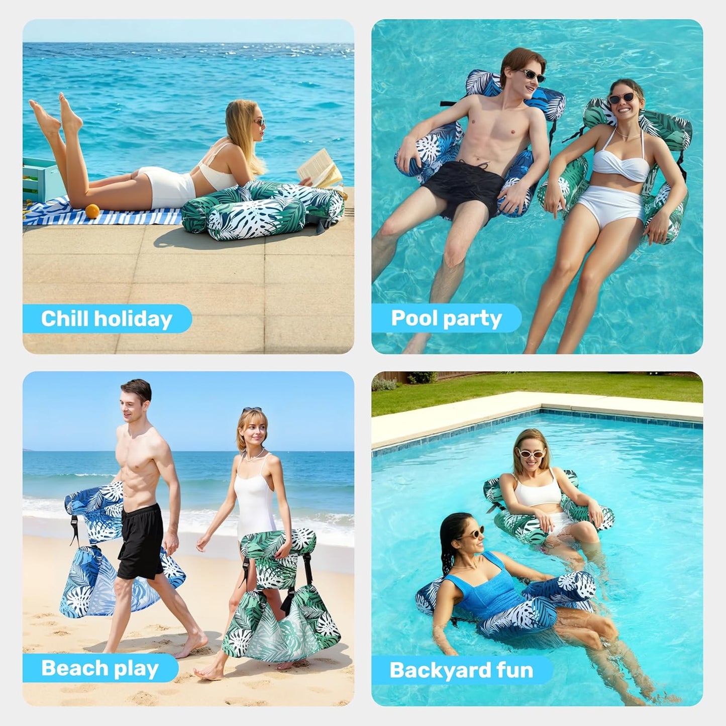 SLOOSH Inflatable Pool Floats Adult,2 Packs Floating Lounge Chairs,Blow up Pool Noodles for Adult Heavy