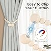 KLOGTSIND Magnetic Curtain Tiebacks, Curtain Holdbacks for Curtains 2 Pack, Wood Bead Curtain Holders for Boho Bedroom Decor, Baby Nursery