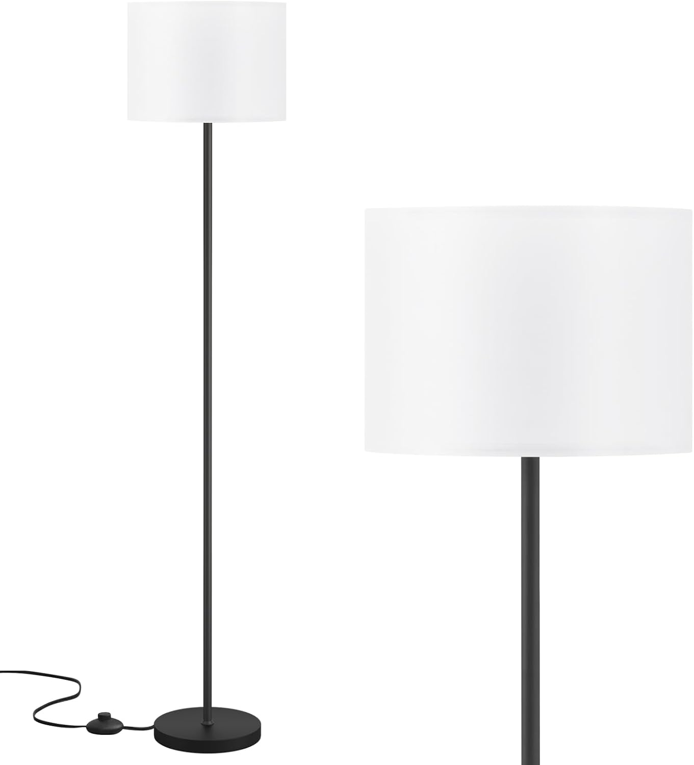 Modern Floor Lamp Simple Design with White Shade, Foot Pedal Switch, 60" Small Tall Lamps for Living Room Bedroom Office Dining Room