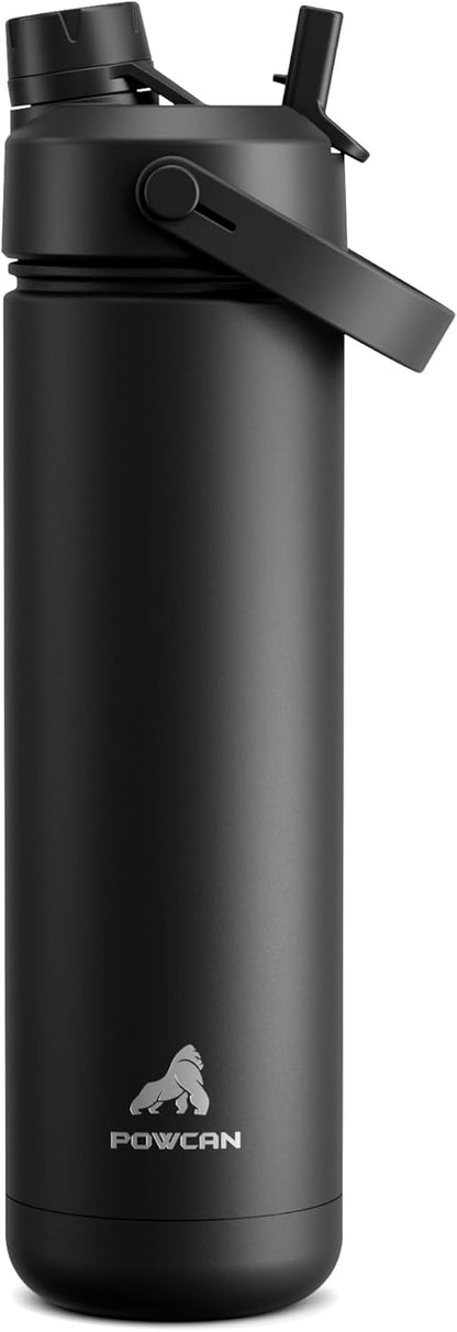 POWCAN 26 oz Insulated Water Bottle with 2-in-1 Straw and Spout Lid, Keep Cold 24H, Leak-Proof, Fits in Car Cup