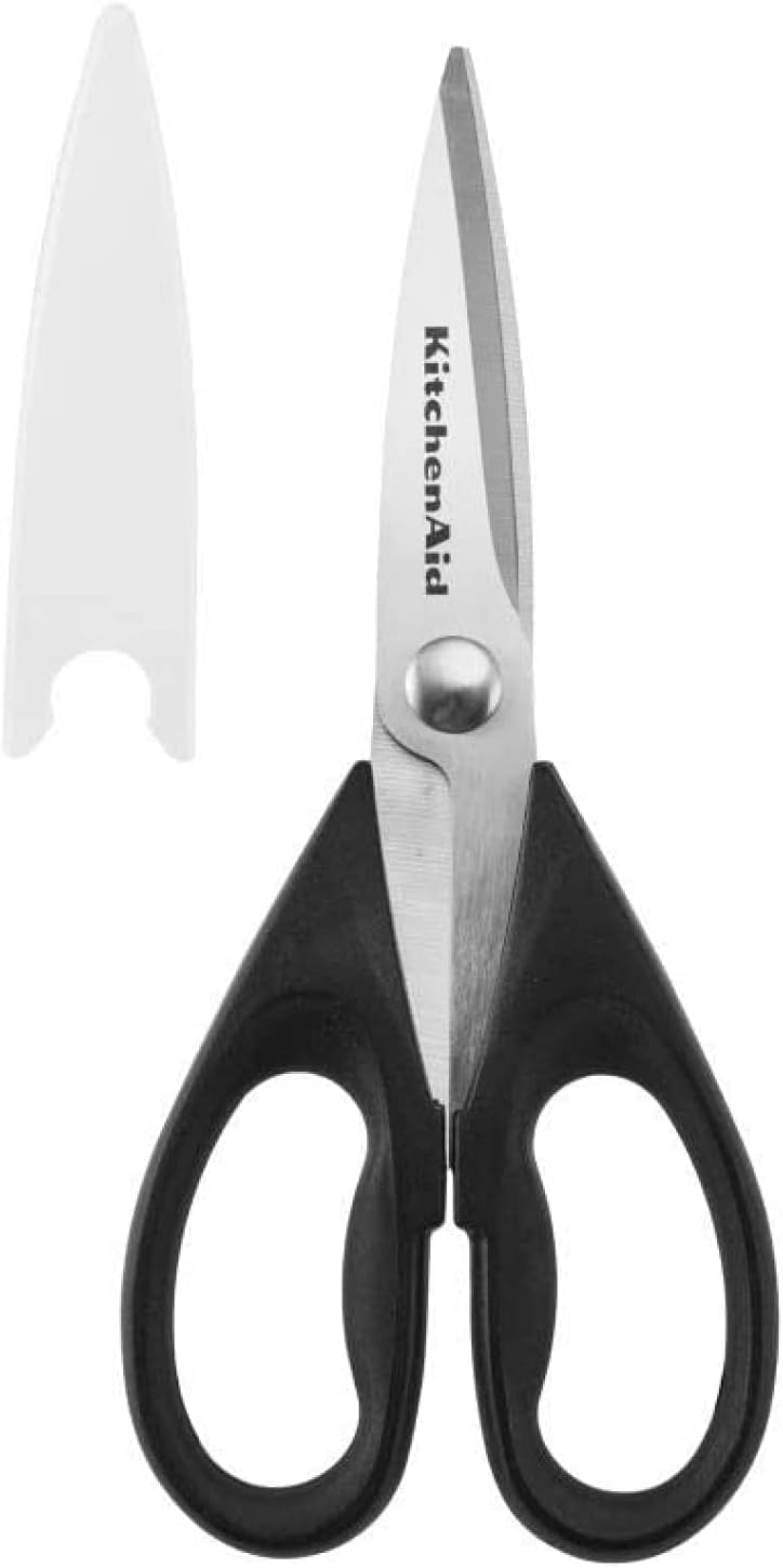 KitchenAid All Purpose Kitchen Shears with Protective Sheath Durable Stainless Steel Scissors, Dishwasher Safe, Soft Grip Comfort Handle, 8.72
