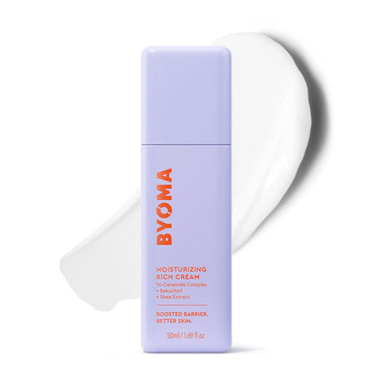 BYOMA Moisturizing Rich Cream - Barrier Repair Cream Face Lotion with Bakuchiol & Shea Extract - Ceramide Face Moisturizer for Dry Skin - Anti