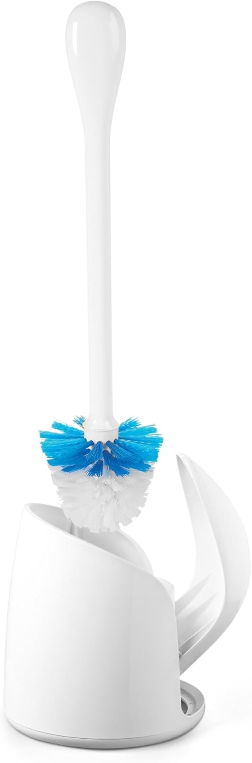 OXO Good Grips Compact Toilet Brush & Canister, Toilet Bowl Brush and Holder with Automatic Canister