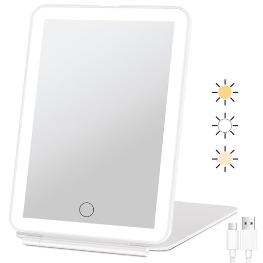 FUNTOUCH Rechargeable Travel Makeup Mirror with 72 Led Lights, Portable Lighted Beauty Mirror, 3 Color Lighting, Dimmable Touch