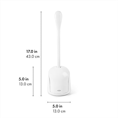 OXO Good Grips Compact Toilet Brush & Canister, Toilet Bowl Brush and Holder with Automatic Canister