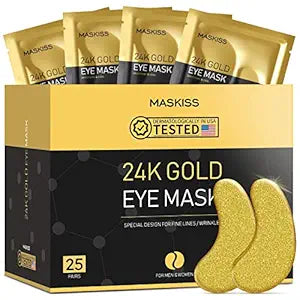 Maskiss 24k Gold Under Eye Patches (25 Pairs), eye mask, Collagen Skin Care Products, Eye Patches for Puffy