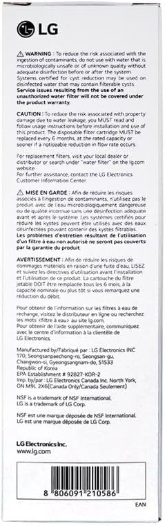 LG LT1000P - 6 Month / 200 Gallon Capacity Replacement Refrigerator Water Filter (NSF42, NSF53, and NSF401) ADQ74793501, ADQ75795105