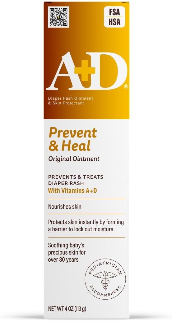 A+D Original Diaper Rash Ointment Prevents & Treats Diaper Rash, Moisturizing Skin Protectant with Vitamins A &