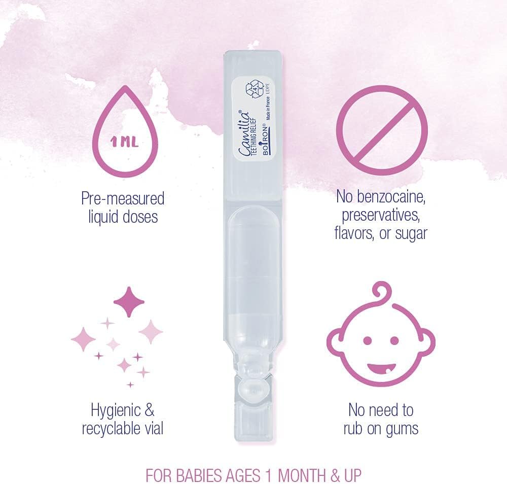 Boiron Camilia Teething Drops for Daytime and Nighttime Relief of Painful or Swollen Gums and Irritability in Babies - 40 Liquid Droppers Bundled in