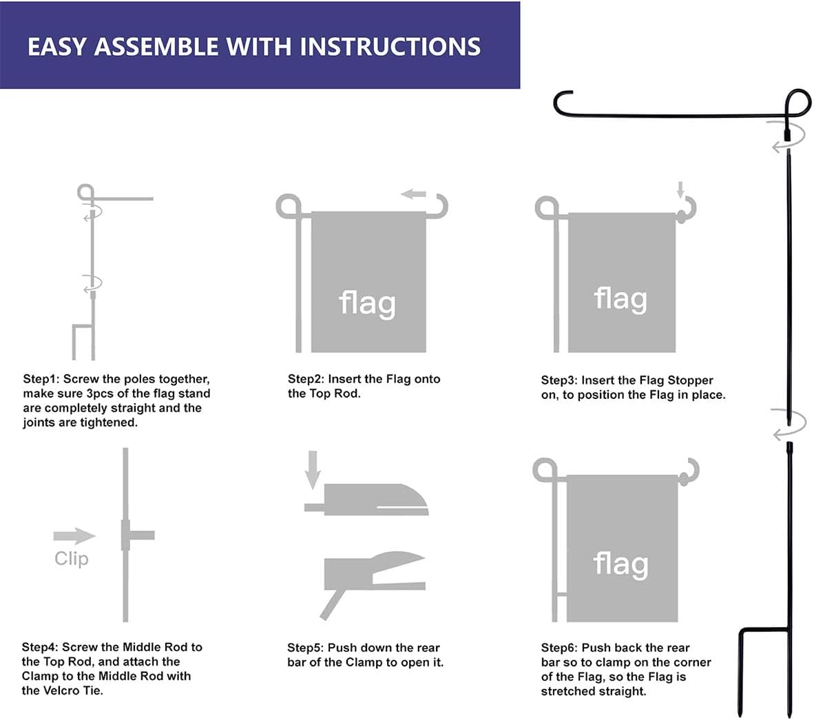 YEAHOME Garden Flag Holder Stand, Premium Yard Flag Holder Weather-Proof Metal Powder-Coated Flagpole with Clip and Stopper for Christmas Garden