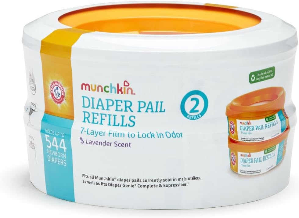 Munchkin Arm & Hammer Diaper Pail Refill Rings, Holds up to 544 Newborn Diapers, 2 Pack