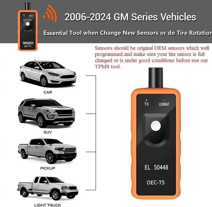 VXDAS TPMS Relearn Tool Only for GM Vehicles (2006-2024 Chevy/Buick/GMC/Opel/Cadillac) Original Sensor with 315/433