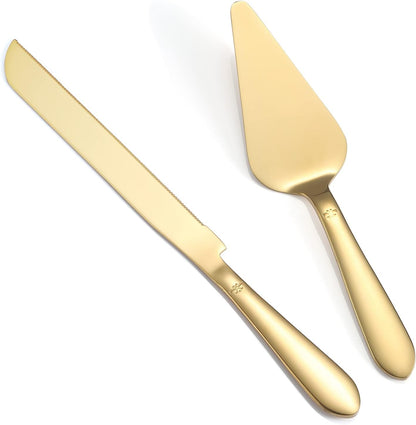 Eisinly Cake Cutting Set for Wedding, Elegant Cake Knife and Server Set with Thickened Stainless Steel Rounded