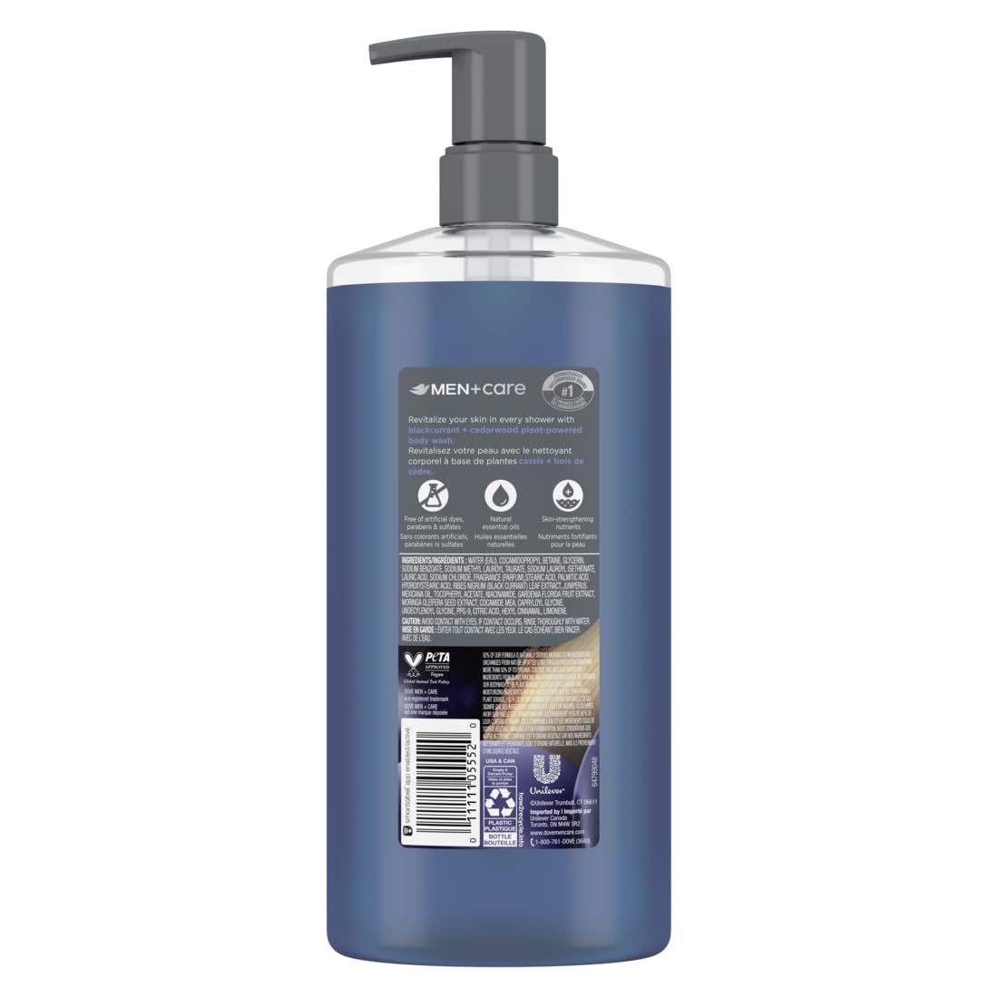 DOVE MEN Moisturizing Body Wash, Dermatologist Body Wash for Men, Sulfate Free, Paraben Free, & Dye Free, Blackcurrant + Cedarwood, 26oz