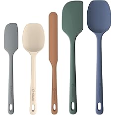 ChefAide 5 Pieces Silicone Spatula Set, Food Grade Rubber Spatula, Upgrade Strong Handle with Ergonomic