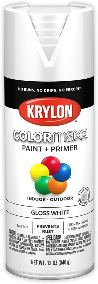 Krylon K05545007 COLORmaxx Spray Paint and Primer for Indoor/Outdoor Use, Gloss White 12 Oz