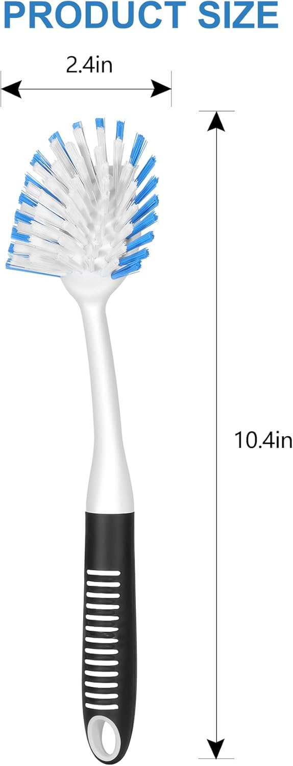 SetSail Dish Brush with Handle, 2 Pack Stiff Bristles Dish Scrubber with Built-in Scraper Dish Scrub Brushes for Cleaning Dishes, Pots and