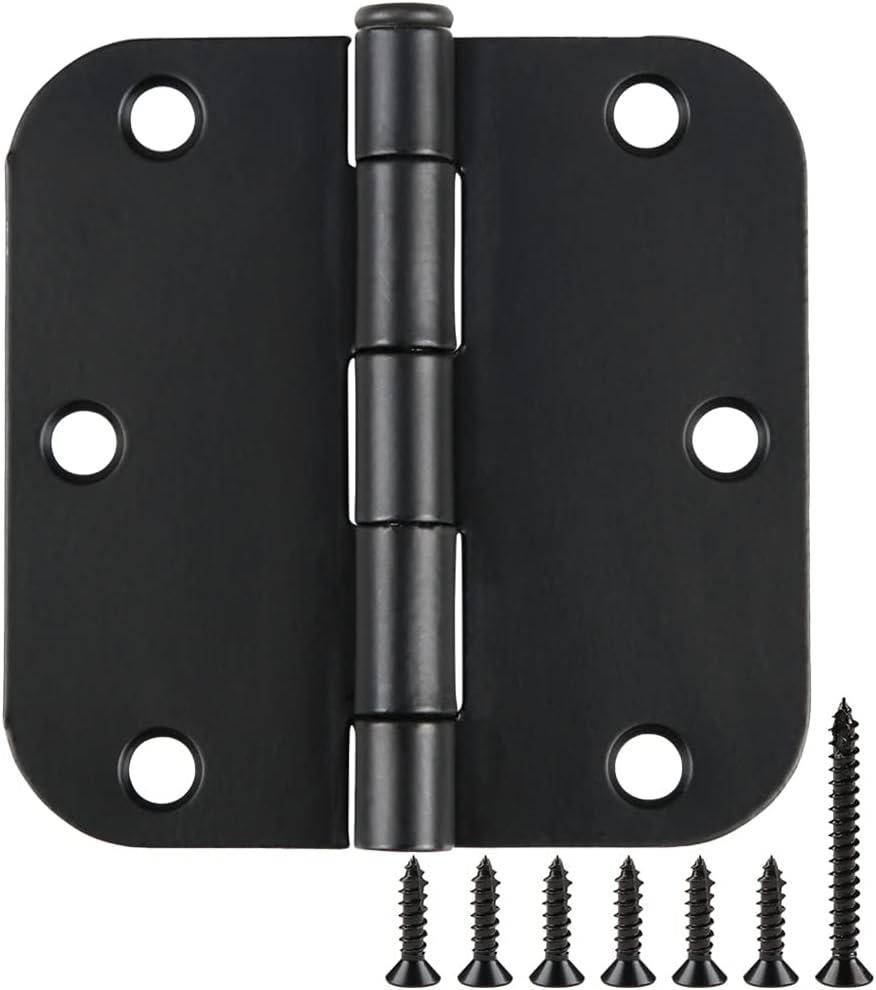 30 Pack Rounded Matte Black Door Hinges 3.5 Inch 5/8" Radius Interior 3 1/2" Flat Iron Bifold Residential Standard Bedroom Indoor for Doors 3