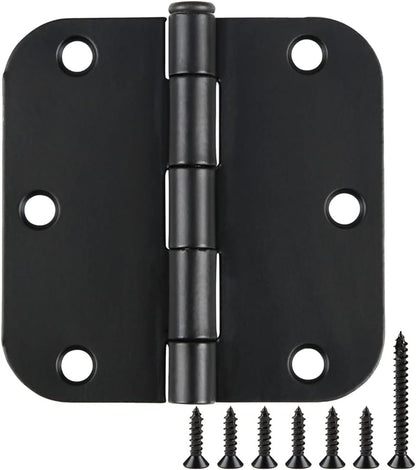 30 Pack Rounded Matte Black Door Hinges 3.5 Inch 5/8" Radius Interior 3 1/2" Flat Iron Bifold Residential Standard Bedroom Indoor for Doors 3