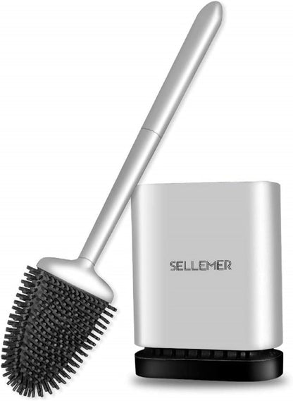 Sellemer Toilet Brush and Holder Set - Flexible Toilet Bowl Brush Head with Silicone Bristles, Compact Size for Storage and
