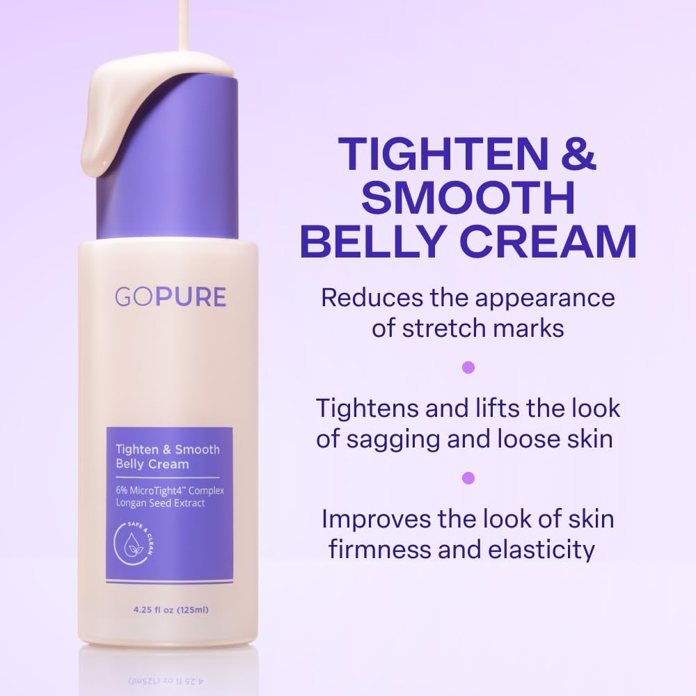goPure Firming Belly Cream - Dermatologist-Developed Moisturizer with MicroTight4 Complex - Green Microalgae, Longan