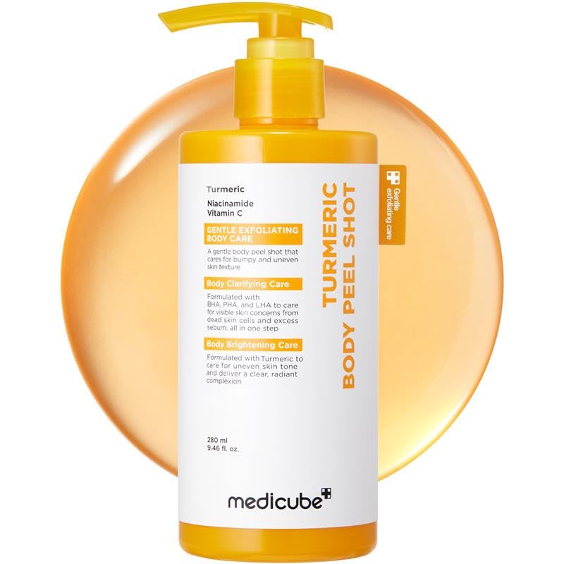medicube Body Peel Shot with Kojic Acid and Turmeric, Gentle Body Brightening & Exfoliating Serum with BHA, LHA & PHA for Dead Skin