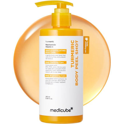 medicube Body Peel Shot with Kojic Acid and Turmeric, Gentle Body Brightening & Exfoliating Serum with BHA, LHA & PHA for Dead Skin