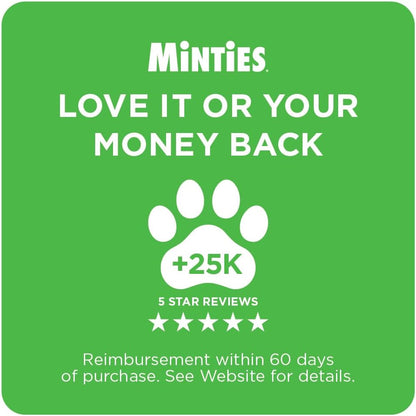 Minties Dog Dental Bone Treats, Tiny/Small Dental Dog Treats, 16 Ounces, Cleans Teeth, Fight Bad Breath, Removes Plaque and Tartar, 40 Count