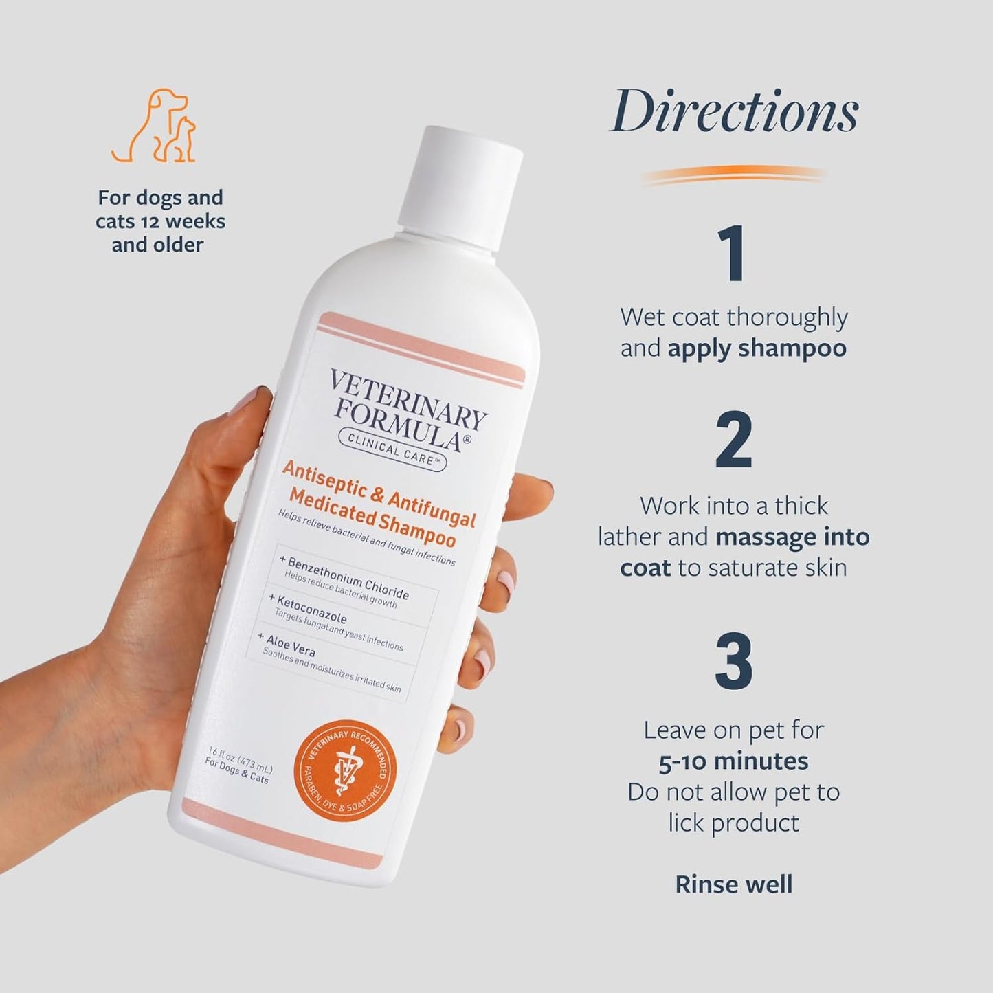 Veterinary Formula Clinical Care Antiseptic and Antifungal Medicated Shampoo for Dogs & Cats, 16 Fl Oz Helps Alleviate Scaly