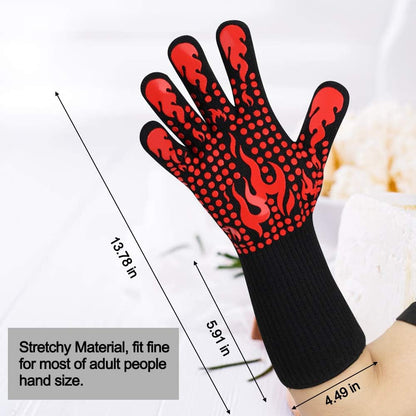 Comsmart BBQ Gloves, 1472 Degree F Heat Resistant Grilling Gloves Silicone Non-Slip Oven Gloves Long Kitchen Gloves for Barbecue, Cooking