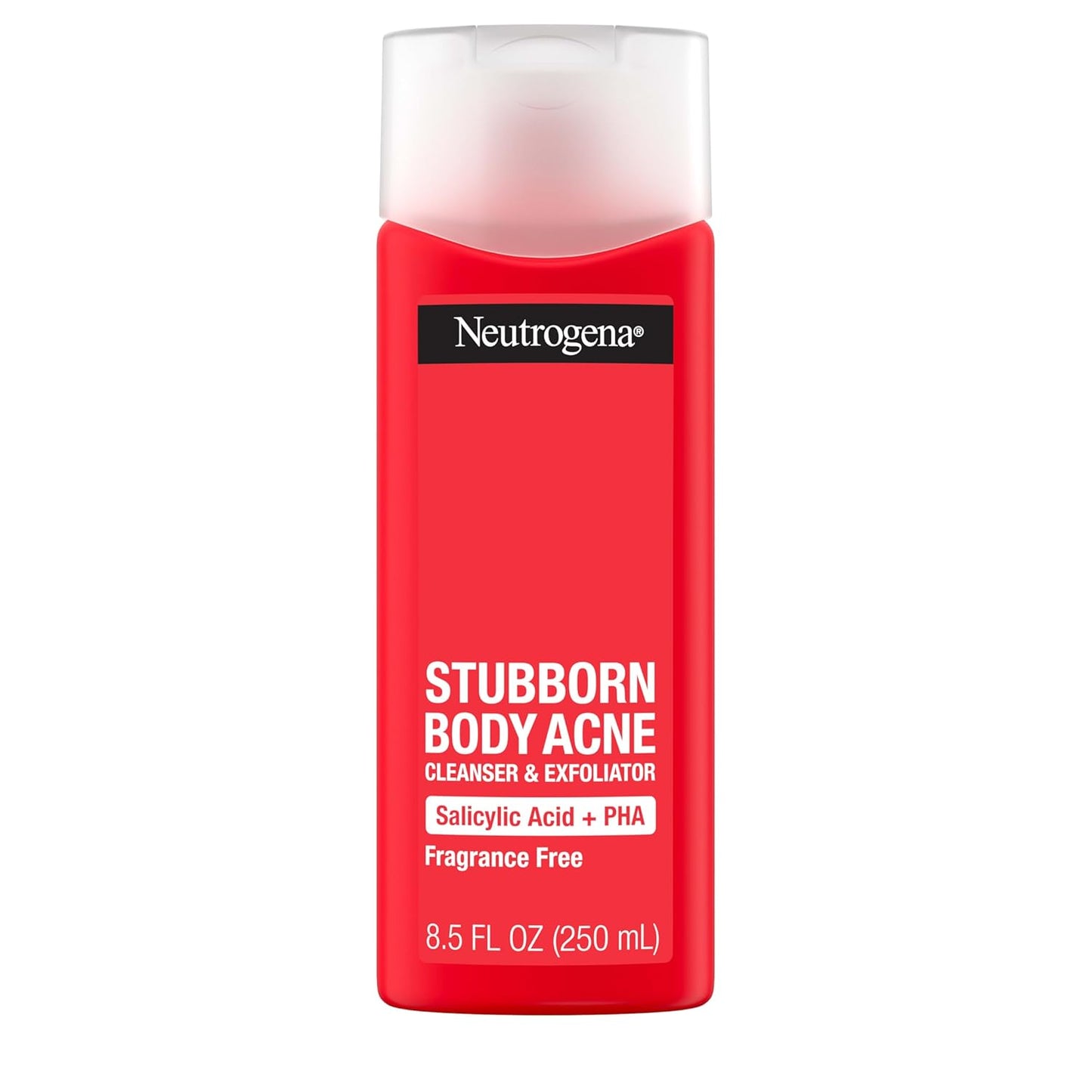 Neutrogena Salicylic Acid & PHA Stubborn Acne Body Wash, Exfoliating Cleanser Acne Treatment for Chest & Shoulder, Gently