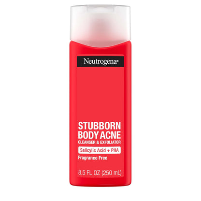Neutrogena Salicylic Acid & PHA Stubborn Acne Body Wash, Exfoliating Cleanser Acne Treatment for Chest & Shoulder, Gently