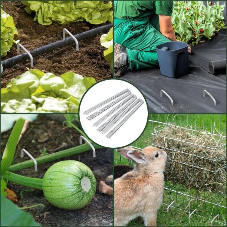 FEED GARDEN 6 Inch 50 Pack Hot-dip Galvanized Landscape Staples Plant Cover Spikes 11 Gauge Tent Stakes Garden Stakes Landscaping Fabric SOD Pins