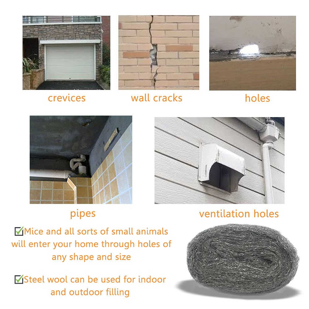 Steel Wool Mice Control, 2 Pack 3" x10 Ft Hole Filler, Gap Blocker, Barrier, Protect Against Animals in Holes Holes, Siding