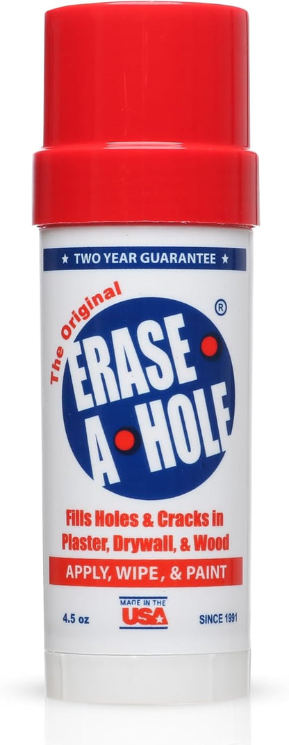 Erase-A-Hole Wall Repair Stick Quick-Dry Nail & Screw Hole Filler for Drywall, Wood & Plaster No Sand Spackle Alternative, Paintable Putty, 4.5 oz