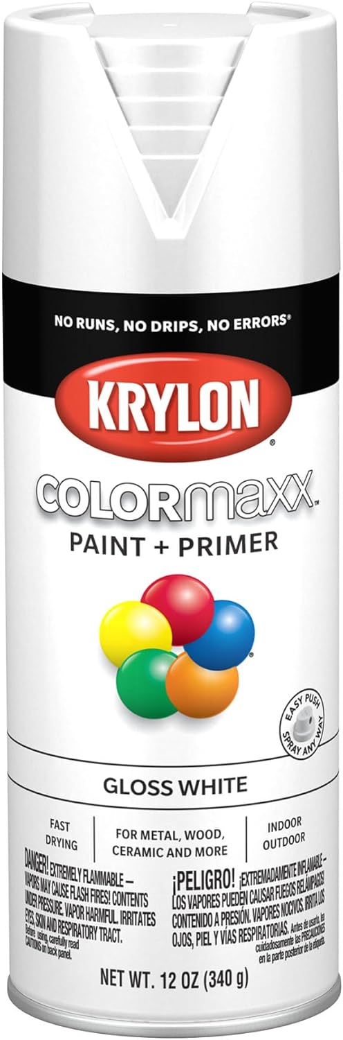 Krylon K05545007 COLORmaxx Spray Paint and Primer for Indoor/Outdoor Use, Gloss White 12 Oz