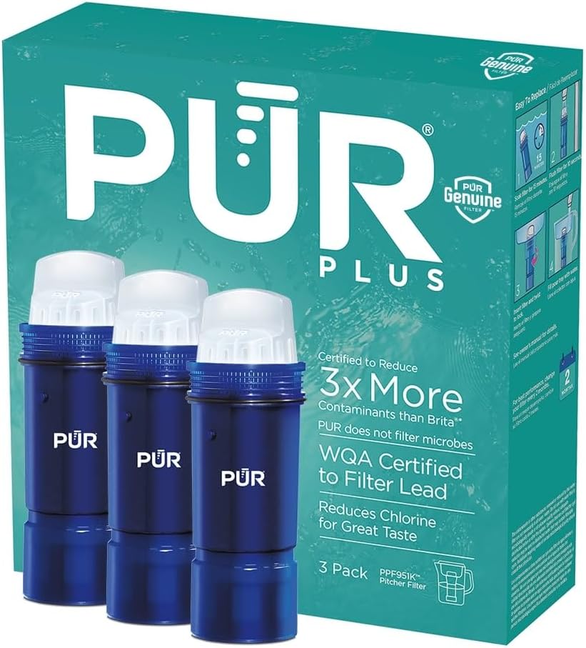 PUR Plus Water Filter Replacement for Pitchers & Dispensers, 6-Month Supply, 3 Count, Blue