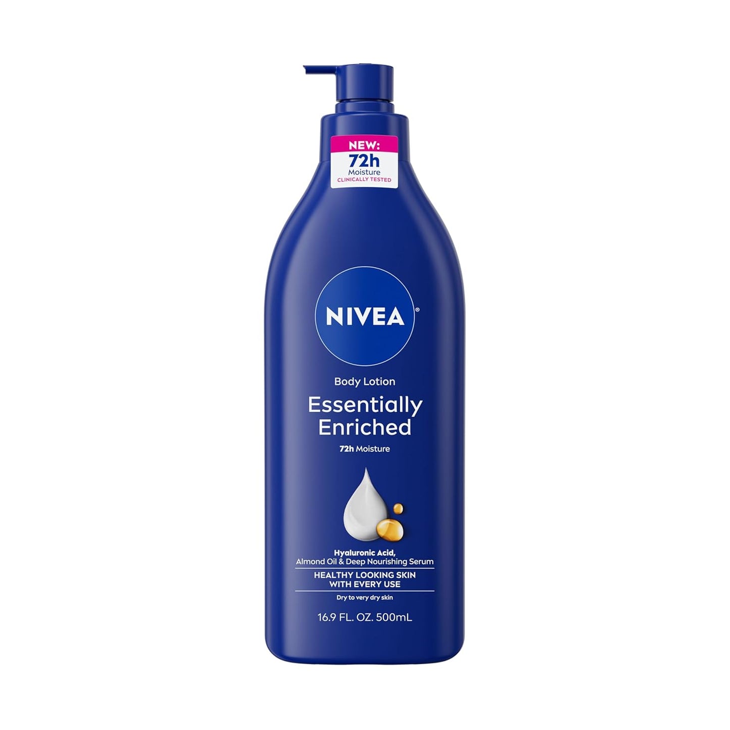 NIVEA Essentially Enriched Body Lotion for Very Dry Skin with Hyaluronic Acid, Almond Oil and Deep Nourishing Serum, 72-Hour Body