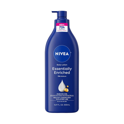 NIVEA Essentially Enriched Body Lotion for Very Dry Skin with Hyaluronic Acid, Almond Oil and Deep Nourishing Serum, 72-Hour Body