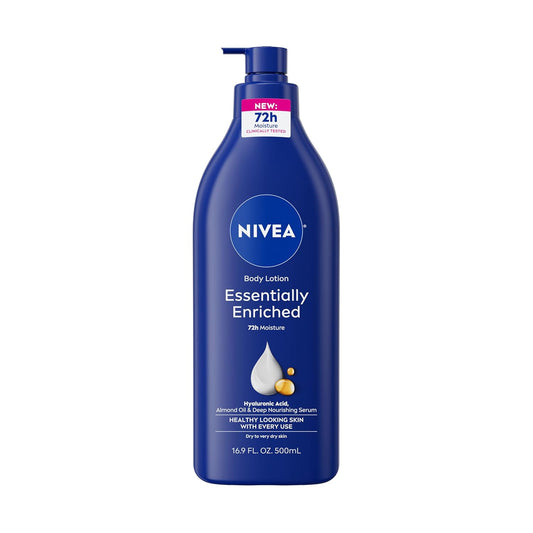 NIVEA Essentially Enriched Body Lotion for Very Dry Skin with Hyaluronic Acid, Almond Oil and Deep Nourishing Serum, 72-Hour Body